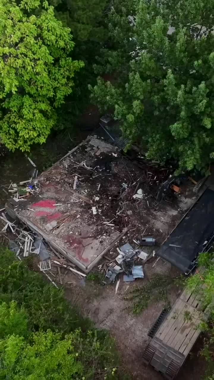 Aerial view of a demolished commercial structure